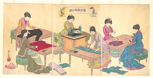 安達吟光画 『貴女裁縫之図』|Ladies Sewing (Kijo saihō no zu)
