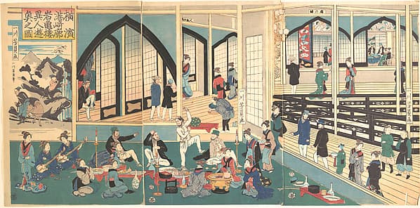 Yokohama Miyozaki-kaku Gankirō ijin yūkyō no zu|Foreigners Enjoying a Party at the Gankirō Tea House