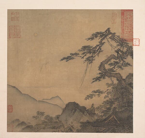 南宋 馬麟 松下高士圖 冊頁 絹本|Landscape with great pine