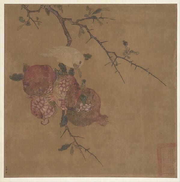 明/清 佚名 傳馬麟 石榴白鳥圖 冊頁	|Pomegranates after Ma Lin