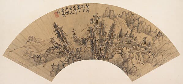 明/清 佚名 倣藍瑛 倣黃公望山水 扇|Landscape in the Style of Huang Gongwang