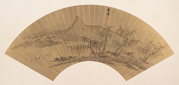 清 吳山濤 山水圖 扇|Riverscape with moored boats