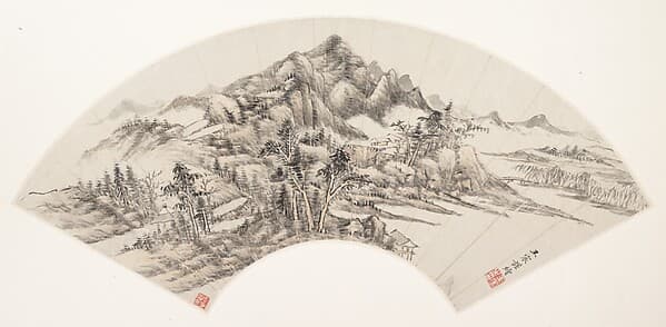 清 王宸 清溪柳橋圖 摺扇|Landscape