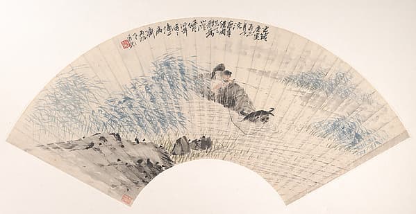 清 任頤 童子水牛 扇面|Herdboy and Buffalo