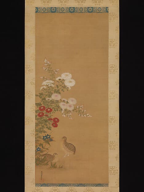 秋の花に鶉図|Quail and Autumn Flowers