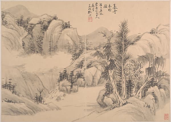 清 顧澐 冊頁|Clouds and Spring Trees at Dusk