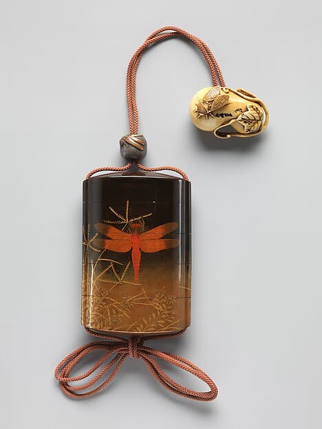 Case (Inrō) with Design of Dragonfly (obverse); Praying Mantis (reverse)