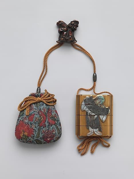 寒山拾得蒔絵印籠|Inrō with Rinpa Style Kanzan and Jittoku