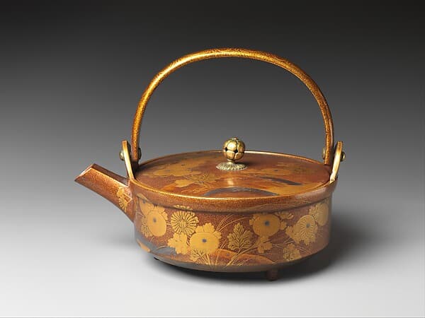 Sake Ewer with Decoration of Chrysanthemums on a Stream Bank