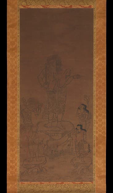 不動明王四童子種字像|Fudō Myōō with Four Attendants, Outlined in Seed Syllables