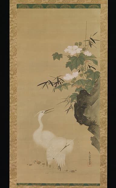 土佐光起筆　芙蓉白鷺図|Egrets and Cotton Roses