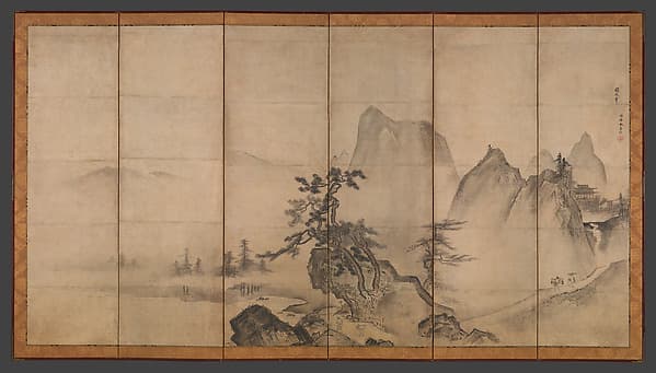 伝天章周文筆 山水図屏風|Mountain Landscape