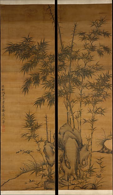 元 李衎 竹石圖 對軸|Bamboo and rocks