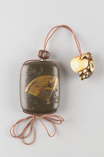 Case (Inrō) with Design of Fans and Plum Branch