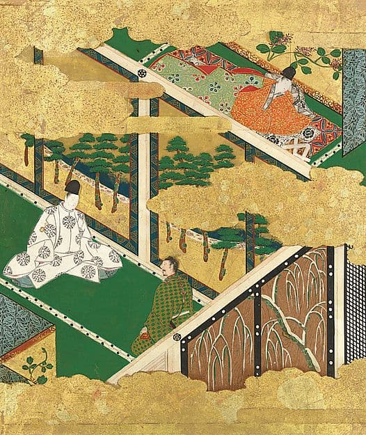 土佐光吉筆　源氏物語図色紙　「柏木」|“The Oak Tree”