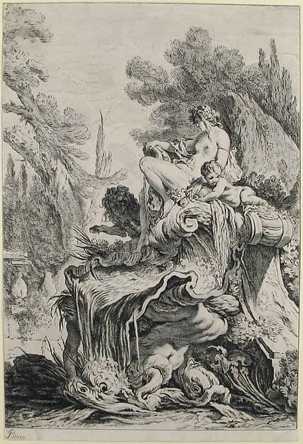 Fountain with a Naiad Seated on a Shell (Une fontaine avec une näiade assise sur une conque)