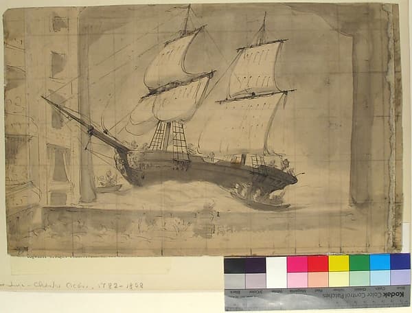 Drawing for Wagner's "Le Vaisseau Fantôme," Paris Opéra