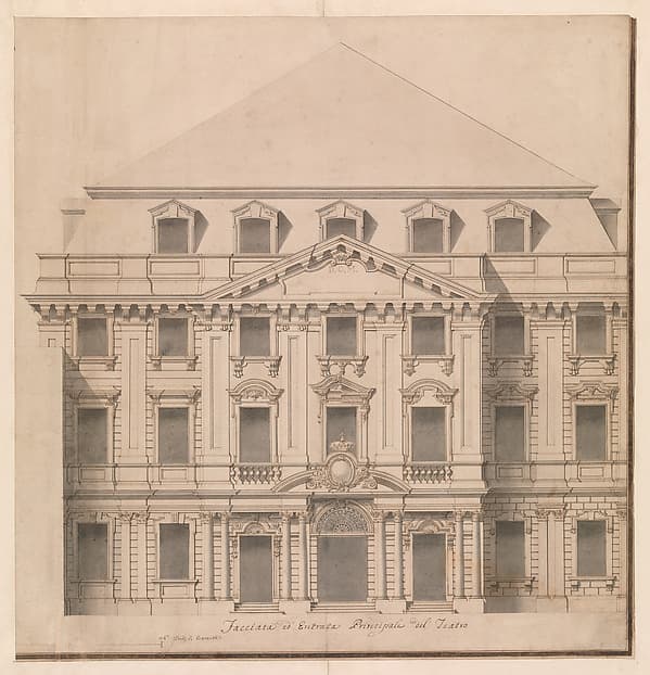 View of a Theater (Bayreuth): Exterior Elevation of the Facade; Central Portal Surmounted by Royal Crown