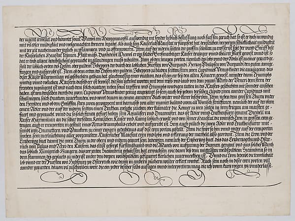 Explanatory Text, Part V, from the Arch of Honor, proof, dated 1515, printed 1517-18