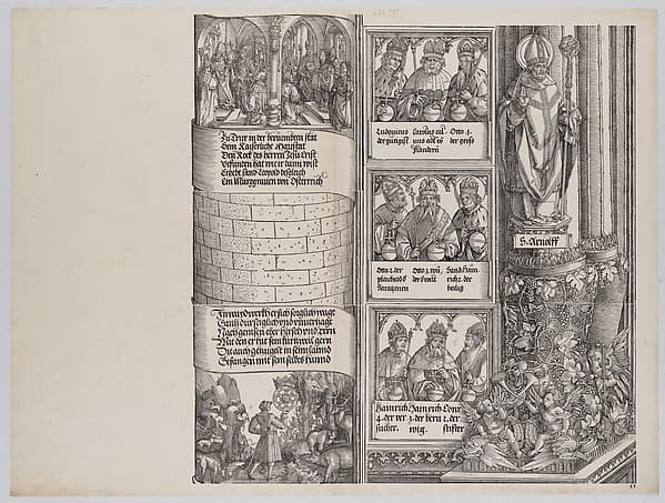 Maximilian's Prowess in the Chase; and The Legend of the Holy Coat of Treves; with Portraits of Emperors and Kings (Maximilian's Forerunners), from the Arch of Honor, proof, dated 1515, printed 1517-18