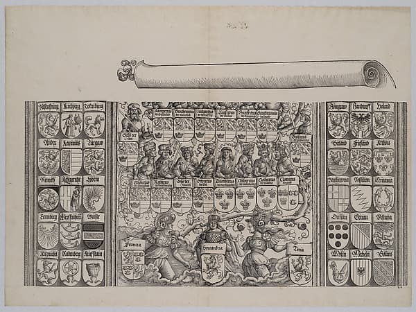 The Lower Portion of the Genealogy of Maximilian; with the Left Edge of the Scroll for the Explanatory Text, from the Arch of Honor, proof, dated 1515, printed 1517-18