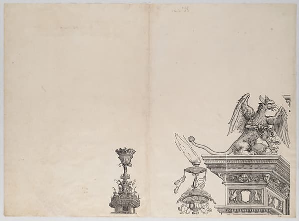 The Ornaments Atop the Left Portal, from the Arch of Honor, proof, dated 1515, printed 1517-18
