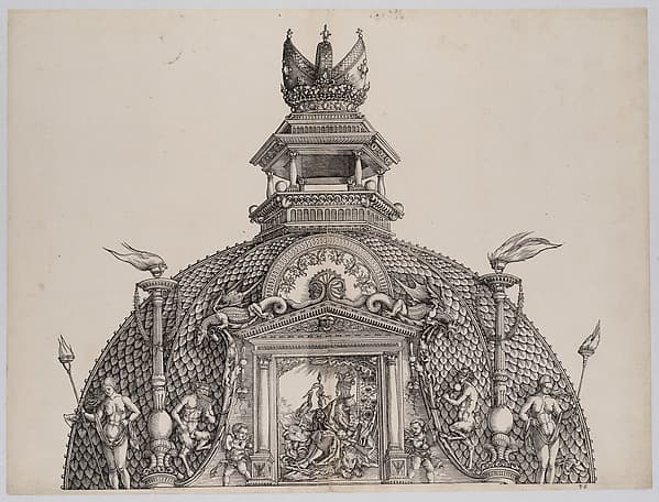 The Cupola and Imperial Crown on the Central Portal, from the Arch of Honor, proof, dated 1515, printed 1517-18