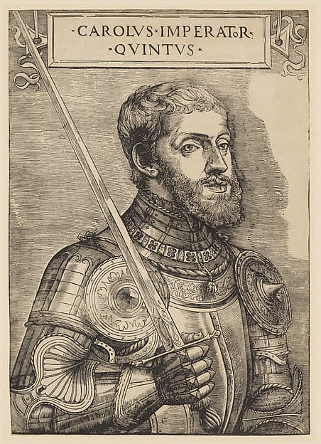 Charles V, bust length, holding a sword, facing right