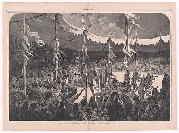 Indian Sun Dance–Young Bucks Proving Their Endurance by Self-Torture ("Harper's Weekly," Vol. XIX, pp. 8-9)