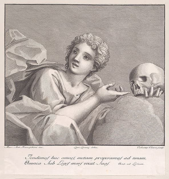 Allegorical figure with a skull