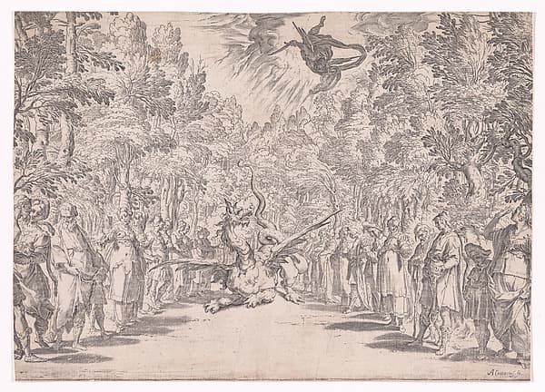 Stage set for the marriage of Ferdinand de' Medici and Christine of Lorraine in Florence in 1589; Apollo and the Python