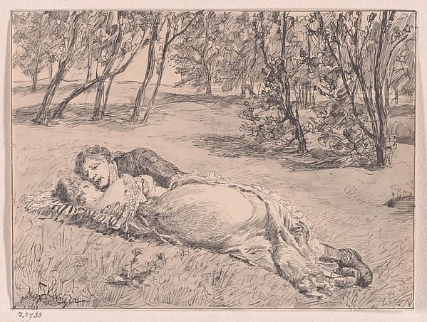Paar im Grase–Umarmung in einer Landschaft (A Couple on the Grass–An Embrace in a Landscape)