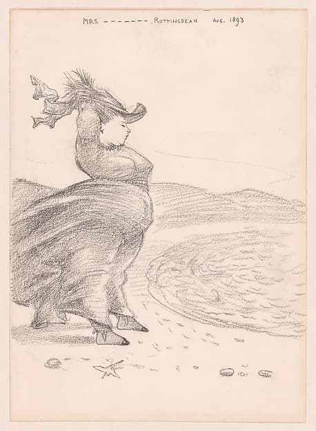 Caricature of a Windblown Woman on the Beach at Rottingdean, Sussex
