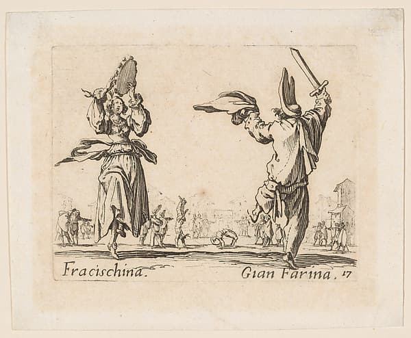 Fracischina and Gian Farina, from Balli di Sfessania (Dance of Sfessania), plate 17