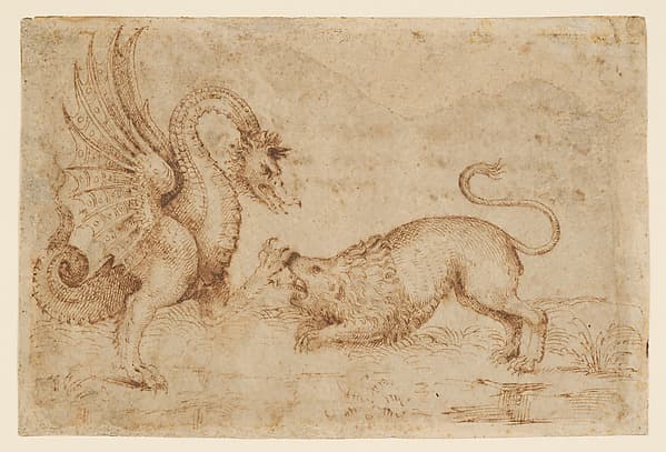 A Lion Confronting a Dragon