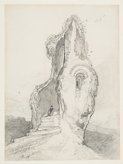 A Figure Resting in a Ruined Tower