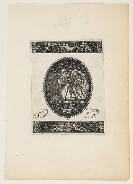 Oval Watch Case with a Wrestling Match, from a Series of Six Designs for Watch Cases