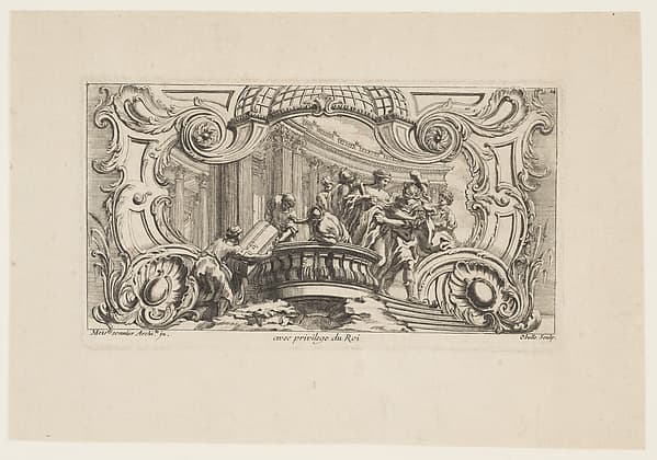 Rocaille Cartouche with the Abduction of Helen of Troy, from: 'Livre D'Ornemens Inventes & Dessines Par J. O. Meissonnier (....)'