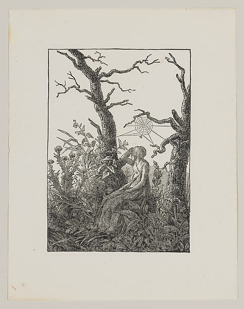 Seated Woman with a Spider's Web (Die Frau mit dem Spinnennnetz zwischen kahlen Baumen)