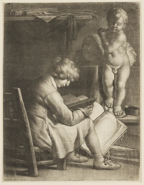 Boy Seated in a Studio, a plaster cast of the Christ-child in front of him