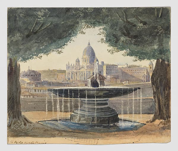 The Fountain of the Académie de France in Rome (recto); The Gate of San Giovanni in Rome and a lakeside village (verso)