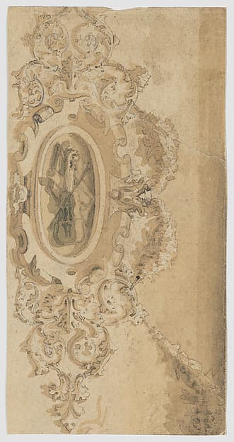 Design for a Cartouche with a Violin and Scrolls