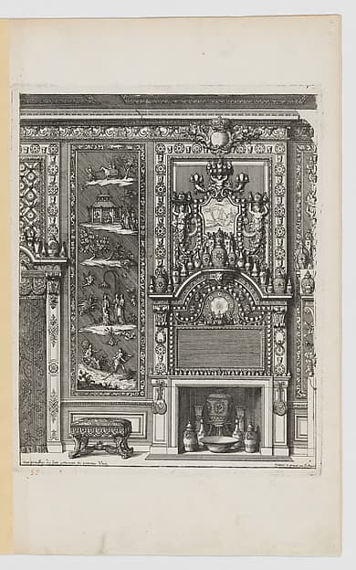 Chimney-Piece with Various Porcelain Vases, from Nouvelles Cheminées Faittes en Plusieur en Droits de la Hollande et Autres Prouinces, part of Œuvres du Sr. D. Marot