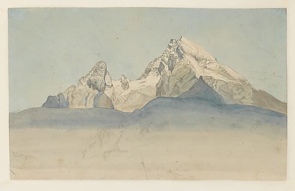 The Watzmann seen from the North-East, and Some Sketches of a Mountain; verso: Sketch of the Church of Sankt Bartholomä at the Königsee at the foot of the Watzmann Seen from the East