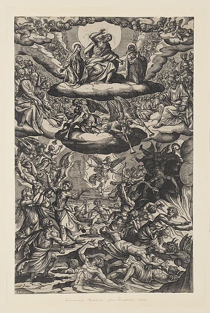 The Last Judgment with Christ on a Could above and with the damned below