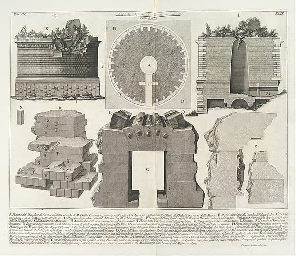Plan of the Mausoleum of Caecilia Metella, wife of the Triumvir Marcus Crassus..., from Le Antichità Romane (Roman Antiquities), tome 3, tavola 49