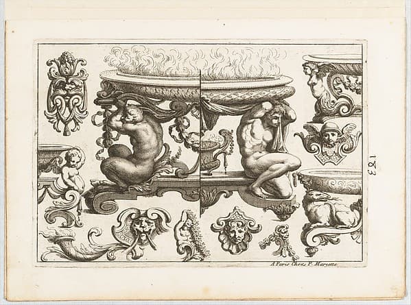 Desseins de Brasiers dont les Ornements peuuent Seruir aux Cuuettes, Tables, et autres Ouurages d'Orfeurerie, Plate 3