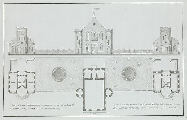Façade et plan de l'Amirauté dans le jardin à Tsárskoye Selò...