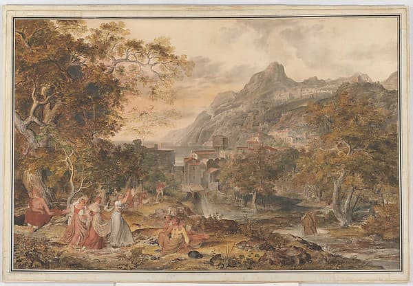 View of Vietri with Young Country Women Dancing for Shepherds in the Foreground