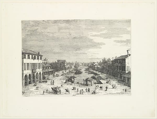 View of Mestre, an inn at left and other various buildings lining the canal, from 'Views' (Vedute altre prese da i luoghi altre ideate da Antonio Canal)